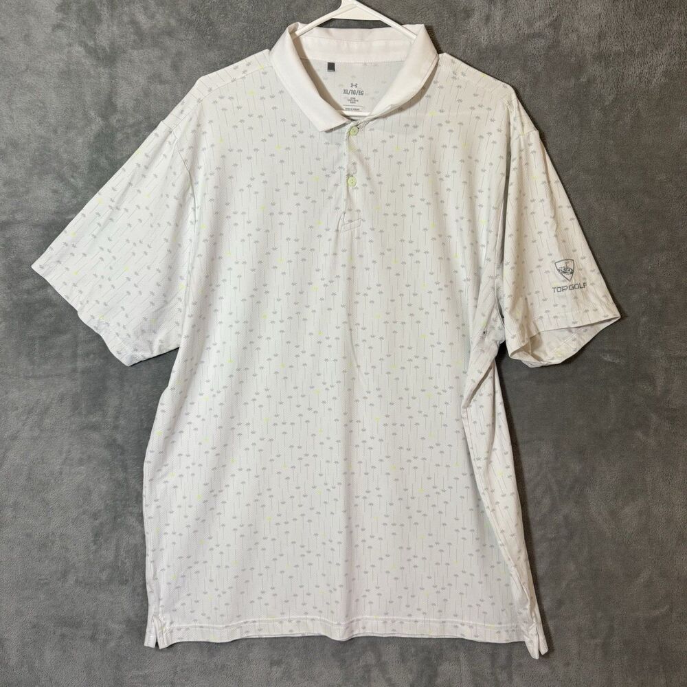 Under Armour Iso-Chill Golf Polo Men XL White Palm Trees Shirt Topgolf Stretch